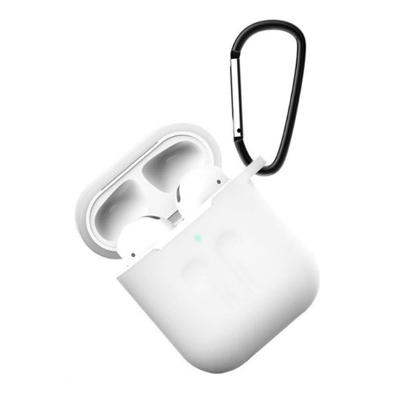 Силиконовый чехол для Apple AirPods 2 TPU Вид 4 с карабином Прозрачный