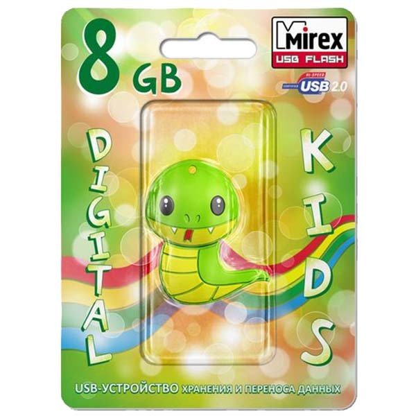 Флешка Mirex Snake USB 2.0 13600-KIDSNG08 8Gb Зеленая