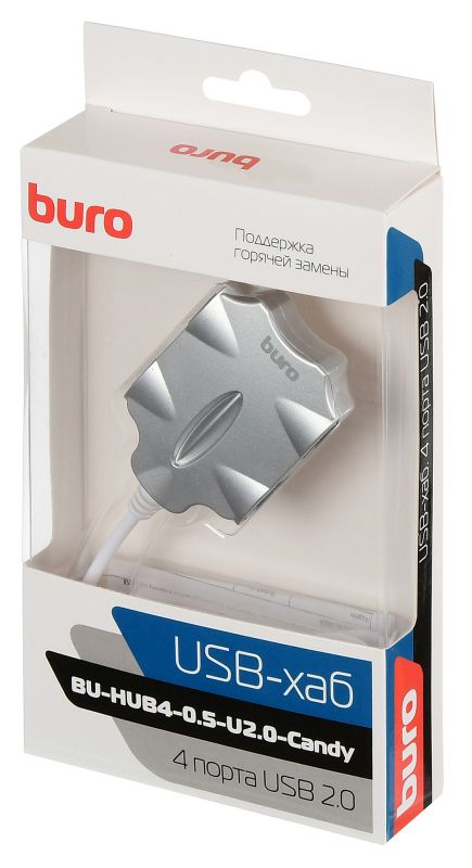 Разветвитель USB Buro BU-HUB4-0.5-U2.0-Candy Серебряный