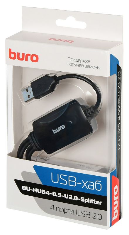 Разветвитель USB Buro BU-HUB4-0.3-U2.0-Splitter Черный