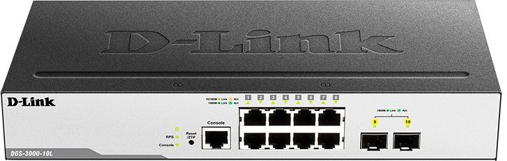 Коммутатор D-Link DGS-3000-10L B1A 8G 2SFP управляемый