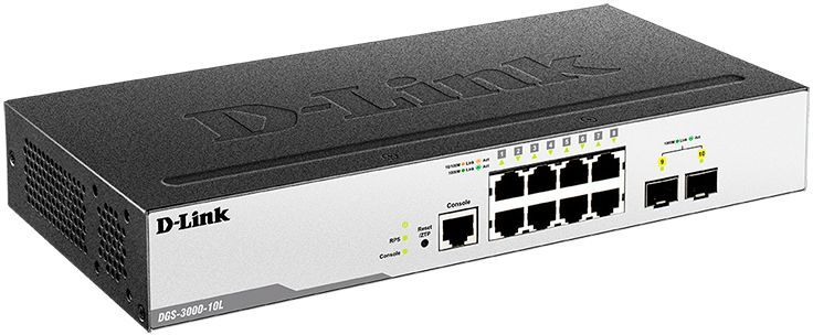 Коммутатор D-Link DGS-3000-10L B1A 8G 2SFP управляемый