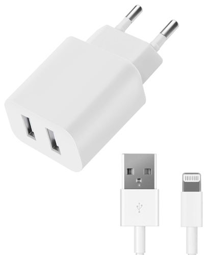 Сетевое зарядное устройство Deppa 8-pin 2 USB 2.1A White (11306)