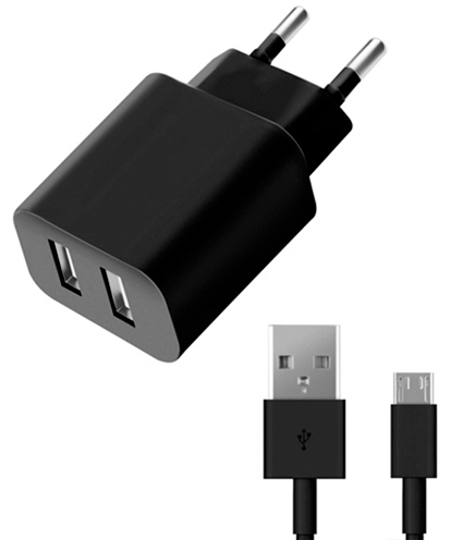 Сетевое зарядное устройство Deppa MicroUSB 2 USB 2.1A Black (11303)