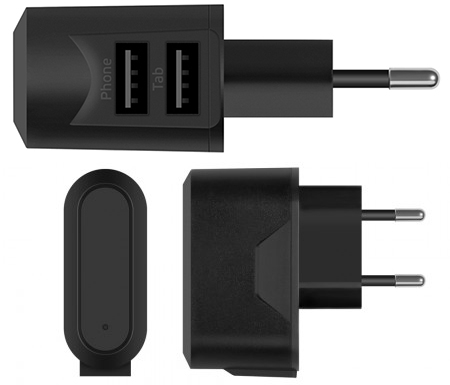 Сетевое зарядное устройство Primeline 2 USB microUSB 2.1A Black (2311)