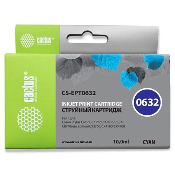 Картридж струйный Cactus CS-EPT0632 голубой для Epson Stylus C67 Series/ C87 Series/ CX3700 (10ml)