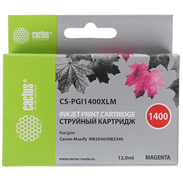 Картридж струйный Cactus CS-PGI1400XLM пурпурный для HP Canon MB2050/MB2350/MB2040/MB2340 (11.5мл)