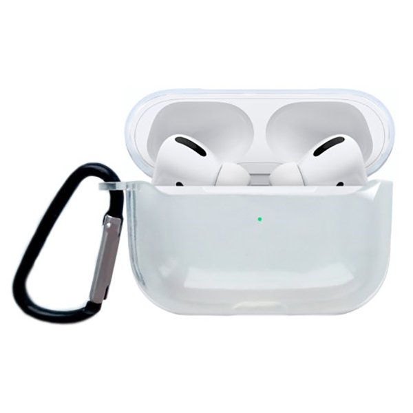 Силиконовый чехол для Apple AirPods Pro TPU Вид 2 с карабином Прозрачный