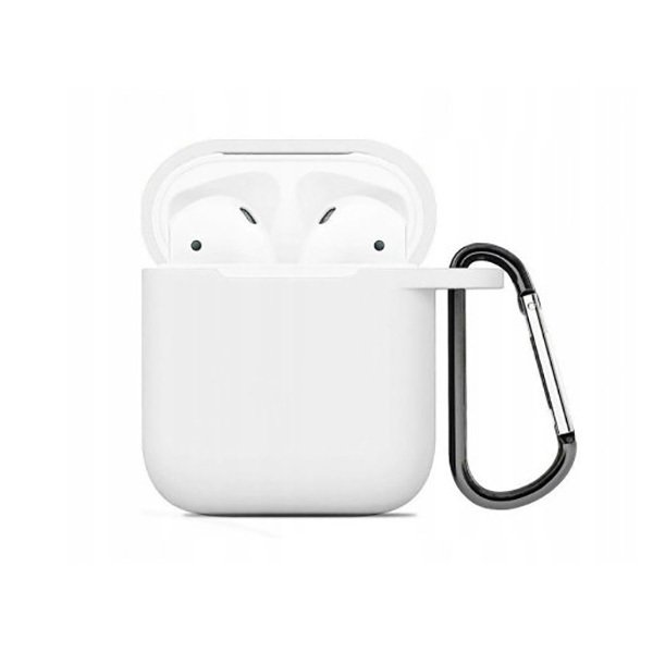 Силиконовый чехол для Apple AirPods 2 TPU Вид 3 с карабином Белый