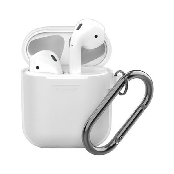 Силиконовый чехол для Apple AirPods 2 TPU Вид 3 с карабином Прозрачный