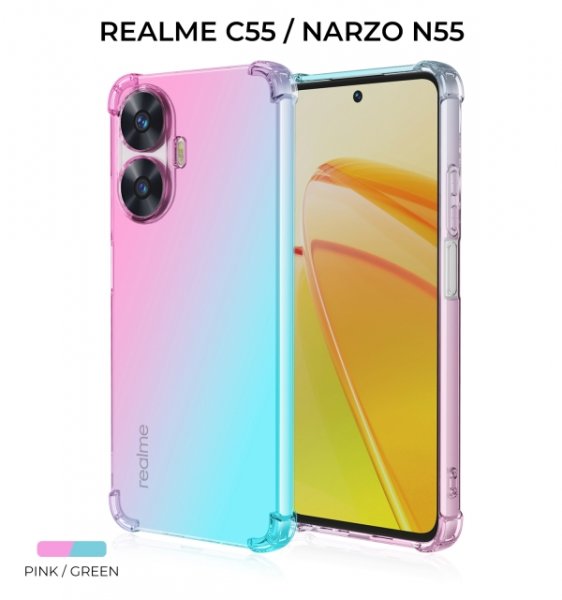 Силиконовый чехол для Realme C55 / Narzo N55 Krieger Mix 1.5мм противоударный Розово зеленый