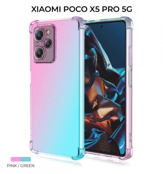 Силиконовый чехол для Xiaomi Poco X5 Pro 5G Krieger Mix 1.5мм противоударный Розово зеленый