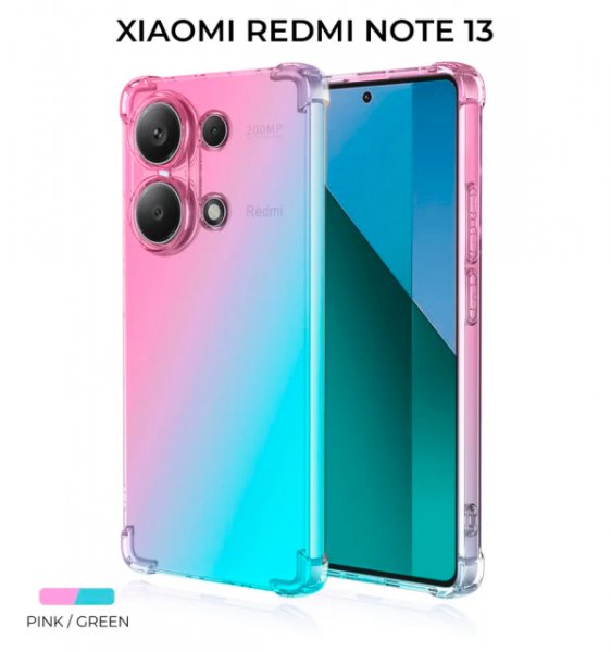 Силиконовый чехол для Xiaomi Redmi Note 13 Krieger Mix 1.5мм противоударный Розово-зеленый