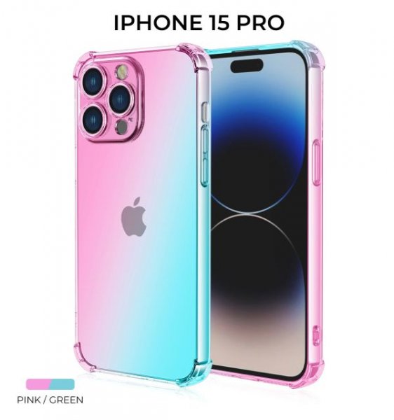 Силиконовый чехол для Apple iPhone 15 Pro Krieger Mix 1.5мм противоударный Розово-зеленый