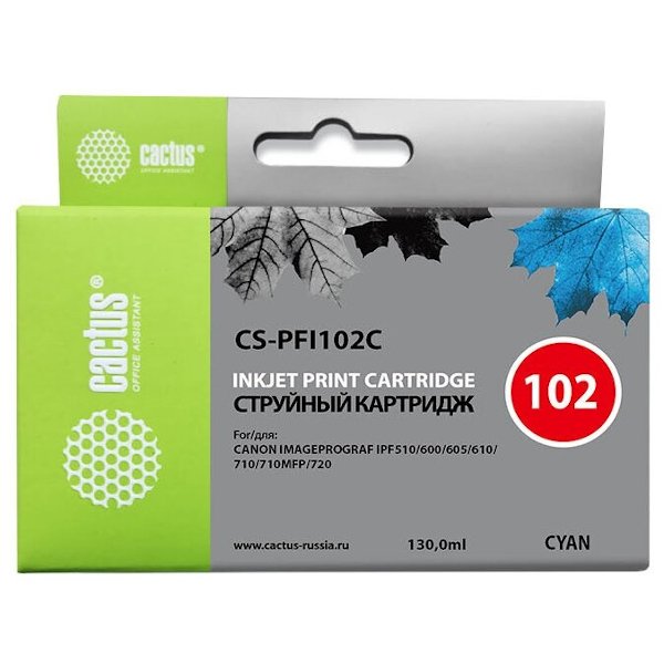 Картридж струйный Cactus CS-PFI102C синий 130мл для Canon IP iPF500 iPF600 iPF700 MFP M40 iPF765 LP17 LP24