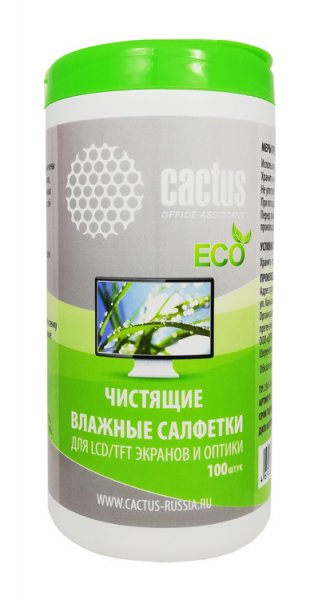 Салфетки Cactus CS-T1001E для экранов и оптики