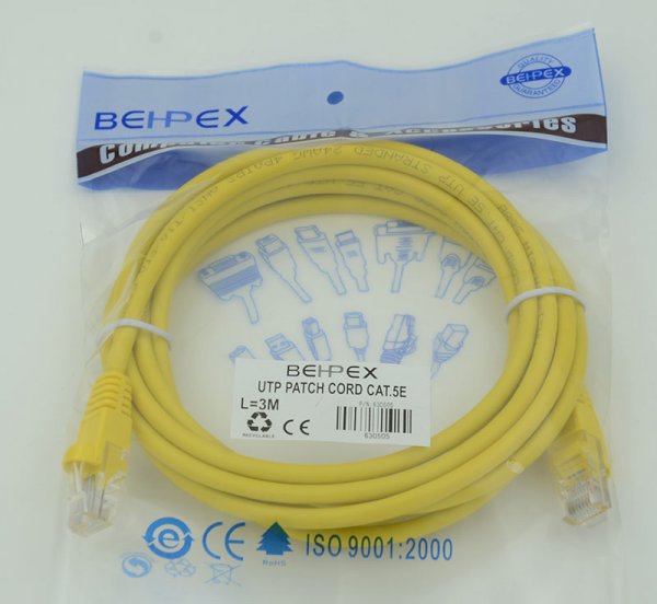 Патч-корд cat5E molded RJ-45 (m)-RJ-45 (m) 3м Желтый