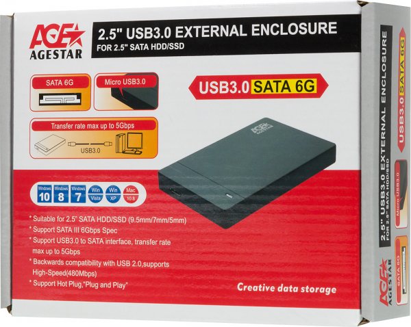 Корпус для HDD SSD Agestar 3UB2P3(BLACK)